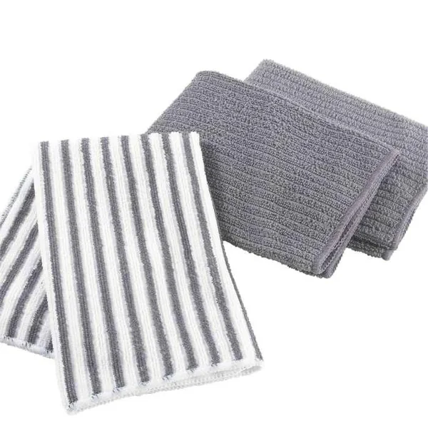 3 TORCHONS 40X40 CM MICROFIBRE CUISTOT ANTHRAC 2 UNIS 1 RAYE