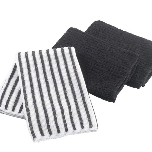 3 TORCHONS 40X40 CM MICROFIBRE CUISTOT NOIR 2 UNIS 1 RAYE