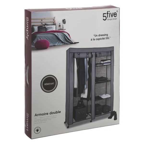 ARMOIRE SUR ROULETTES 1 PENDERIE 5 ETAGERES