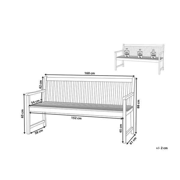Banc de jardin VIVARA 160 cm Bois d'acacia certifié Marron clair