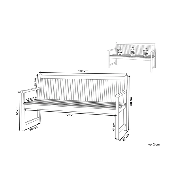Banc de jardin VIVARA 180 cm Bois d'acacia certifié Marron clair