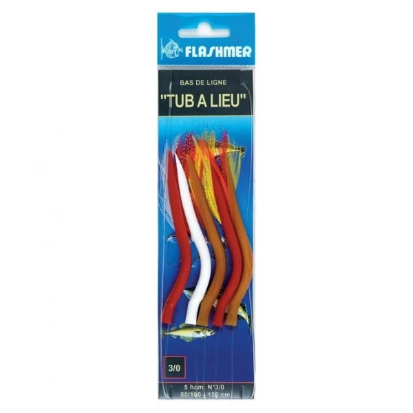 Bas de ligne tub à lieu 5 hameçons 3/0 assortis FLASHMER