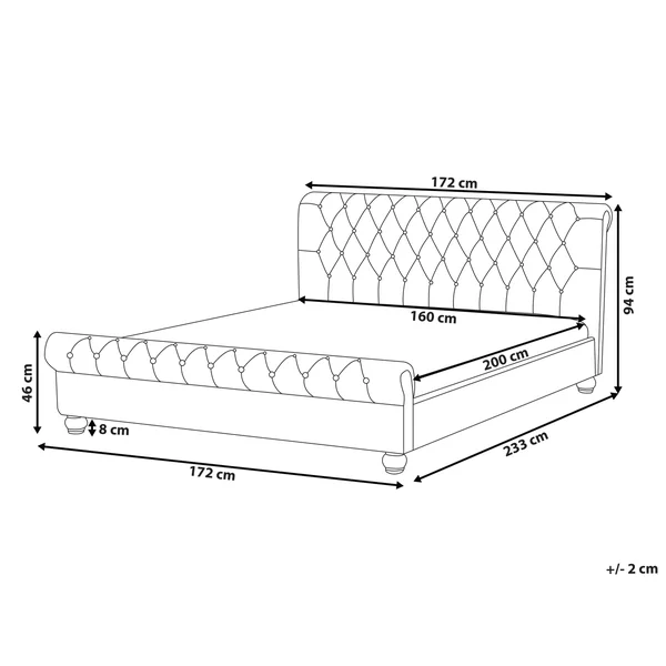 Bed Velvet AVALLON 160 x 200 cm (EU King Size) Grey