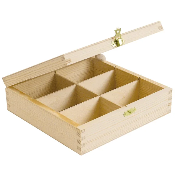 BOITE A THE BOIS 6 COMPARTIMENTS 21 X 21 X 8.5 CM