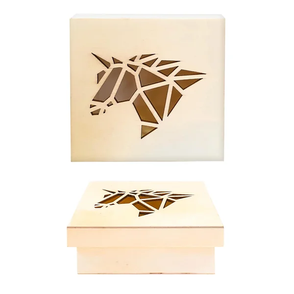BOITE EN BOIS DECOUPE ORIGAMI LICORNE 11.3 X 11.3 X 5CM