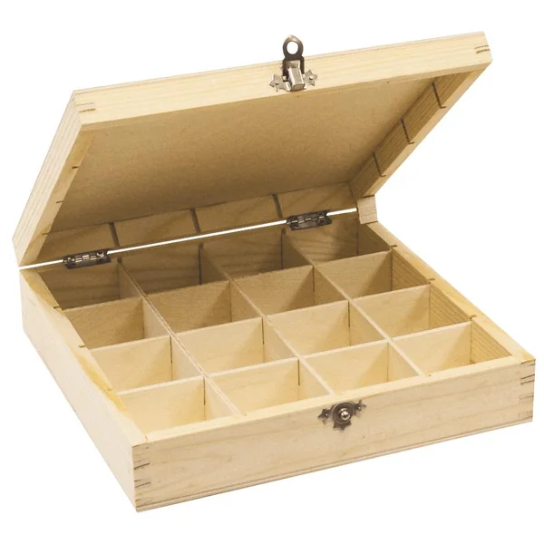 BOITE RANGEMENT BOIS 16 COMPARTIMENTS 25 X 25 X 6.5 CM