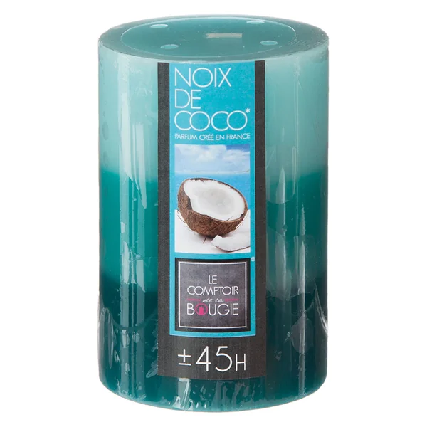 Bougie parfumée tricolore bleue senteur coco 7x10cm