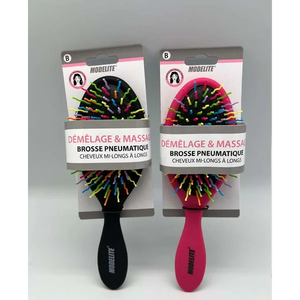 BROSSE PNEUMATIQUE OVALE PICOTS MULTICOLORE NOIR OU FUCHSIA