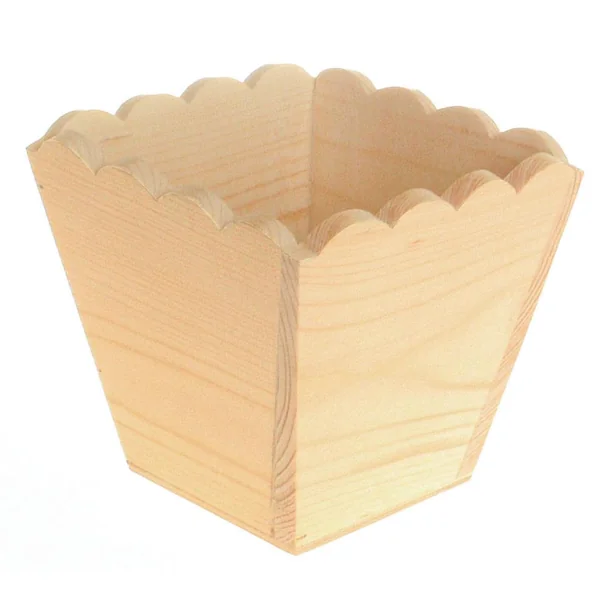 CACHE POT BOIS BORDS ONDULES 11 X 11 X 10 CM