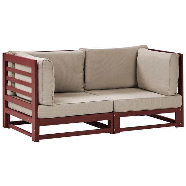 Canapé de jardin 2 places TRANI Bois d'acacia certifié Rouge foncé