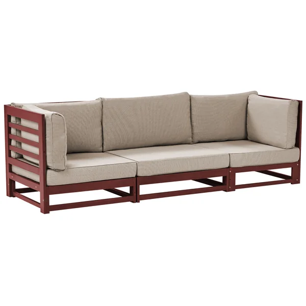 Canapé de jardin 3 places TRANI Bois d'acacia certifié Rouge foncé