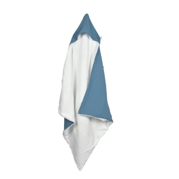 CAPE DE BAIN GAZE DE COTON ET EPONGE 75X75CM BLEU FONCE