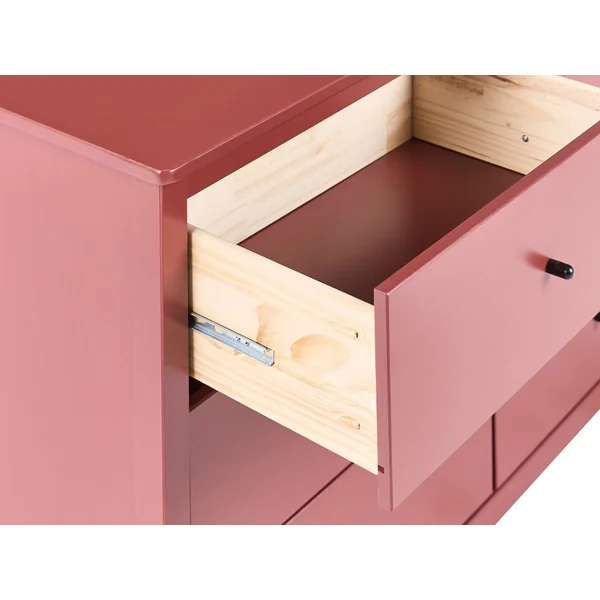 Commode à 6 tiroirs BARCALDINE Bois de pin Rouge Bordeaux