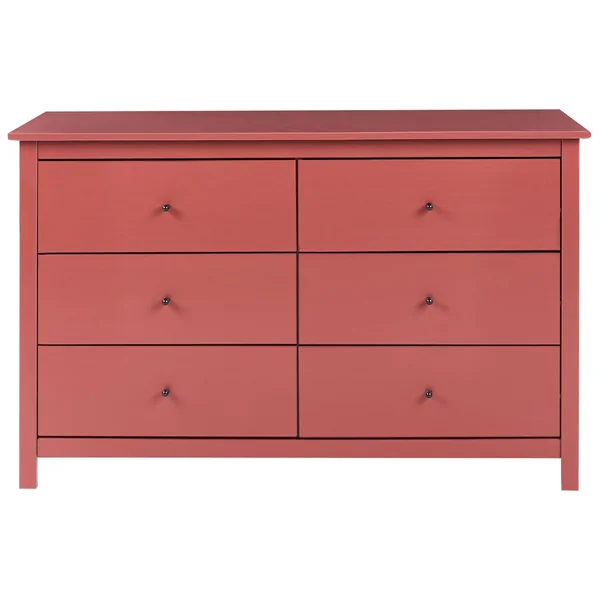 Commode à 6 tiroirs BARCALDINE Bois de pin Rouge Bordeaux