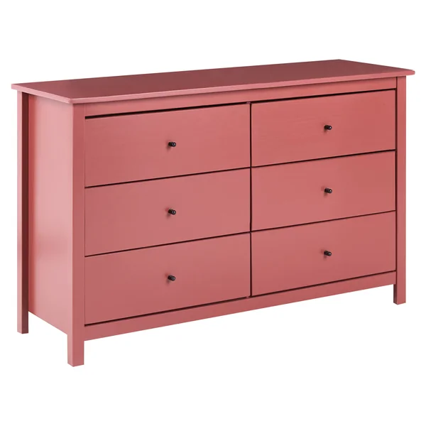 Commode à 6 tiroirs BARCALDINE Bois de pin Rouge Bordeaux