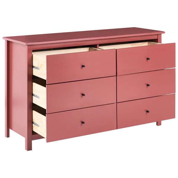 Commode à 6 tiroirs BARCALDINE Bois de pin Rouge Bordeaux