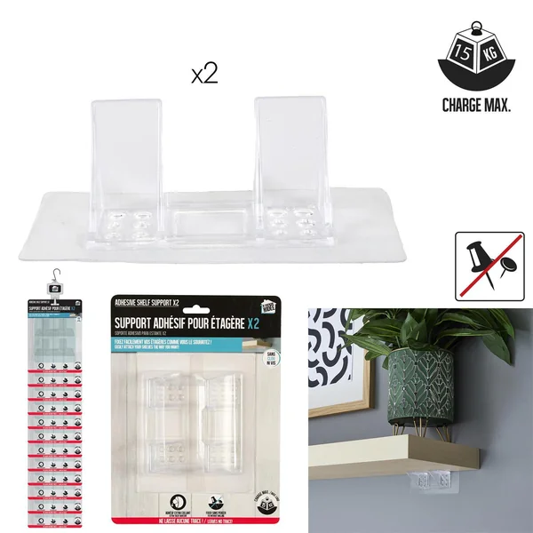 CROCHET ETAGERE AUTO ADHESIF 15KG X2 PIECES