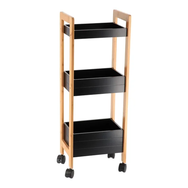 DESSERTE BAMBOU SUR ROULETTES 3 ETAGERES NOIR BAMBOU