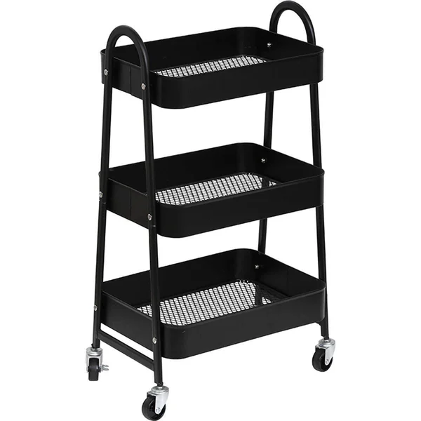 DESSERTE METAL SUR ROULETTES 3 NIVEAUX NOIR