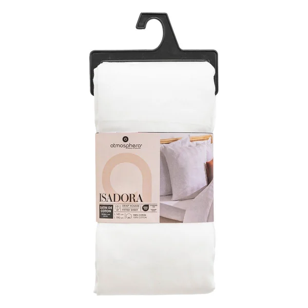 DRAP HOUSSE SATIN DE COTON BLANC 140X190CM
