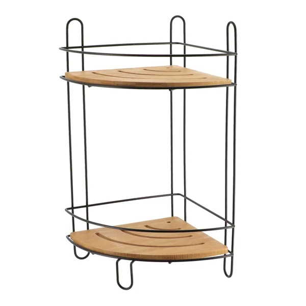ETAGERE ANGLE FIL METAL BAMBOU 2 NIVEAUX NOIR