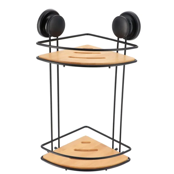 ETAGERE D ANGLE SUR VENTOUSE METAL BAMBOU 2 NIVEAUX NOIR