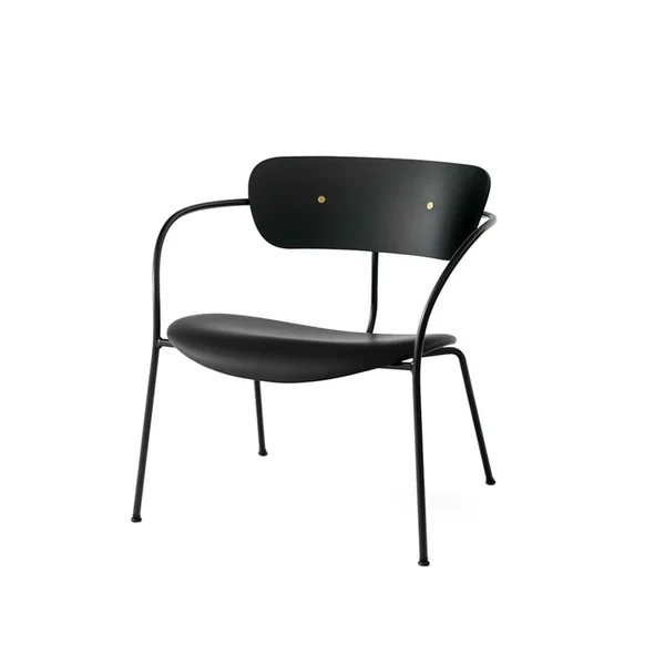 Fauteuil PAVILION AV6 Cuir Noir, détails Laiton AND TRADITION