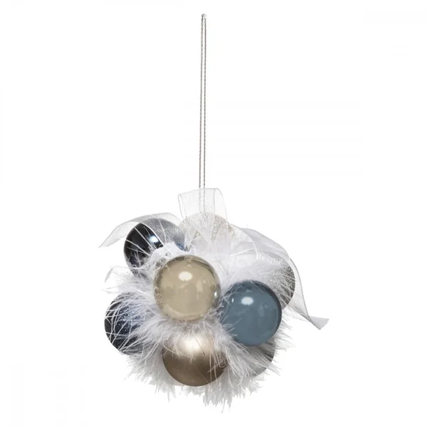 FLEUR DE NOEL 11 BOULES ARGENT DORE BLEU BLANC 30MM