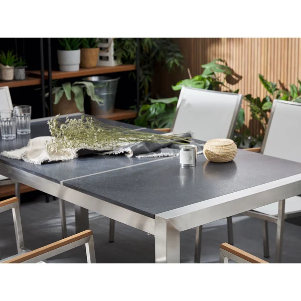 Garden Dining Table GROSSETO 180 cm 90 cm Flamed Granite Graphite Grey