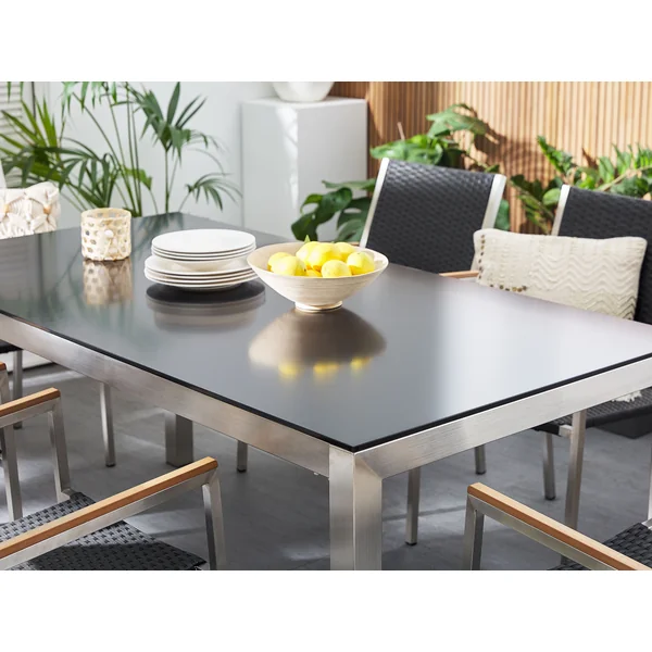 Garden Dining Table GROSSETO 180 cm 90 cm Polished Granite Black