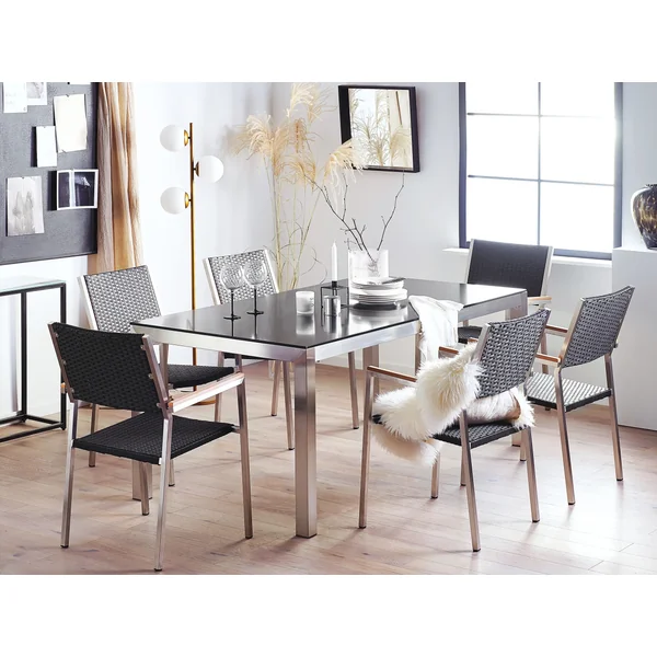 Garden Dining Table GROSSETO 180 cm 90 cm Polished Granite Black