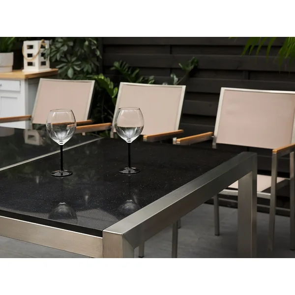 Garden Dining Table GROSSETO 220 cm 100 cm Polished Granite Grey