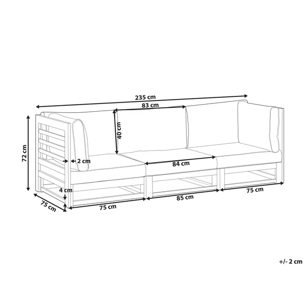 Garden Sofa 3 Seater TRANI Modular Certified Acacia Wood Dark Brown