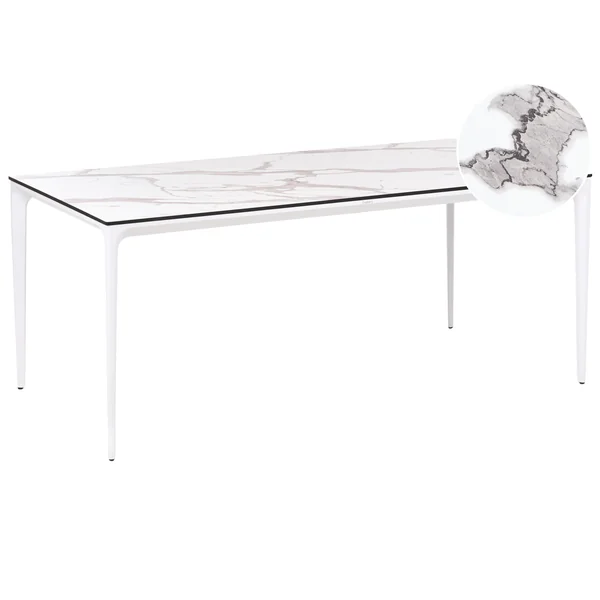 Gartentisch SOVARETO 180 cm 90 cm Marmor Optik Weißer Marmor