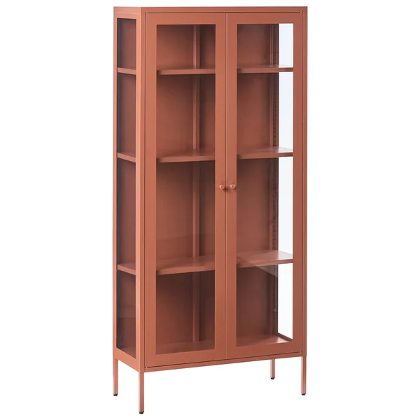 Glass Display Cabinet with LED HARTY Metal 80 cm Golden Brown