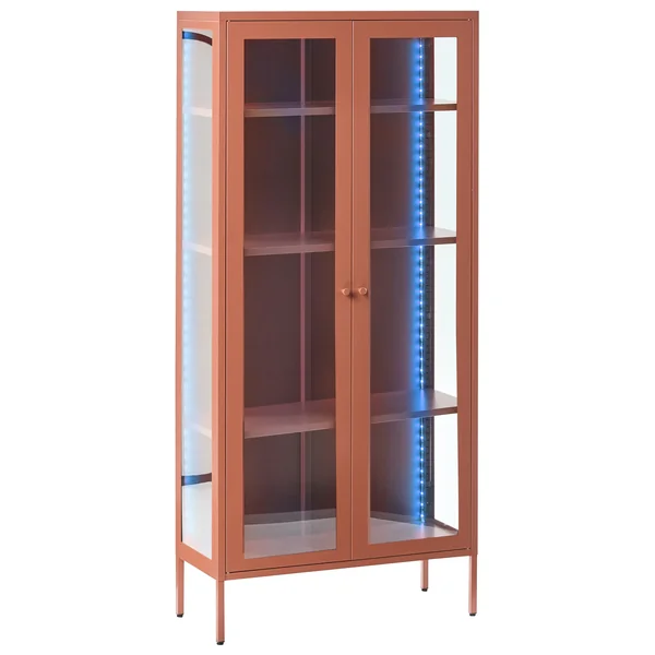 Glass Display Cabinet with LED HARTY Metal 80 cm Golden Brown