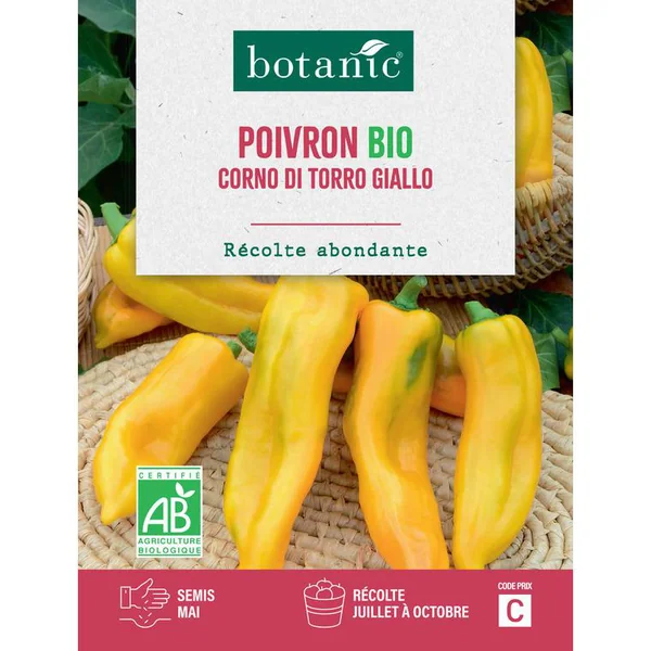 Graines de poivron corno di torro jaune bio botanic® - graines à semer