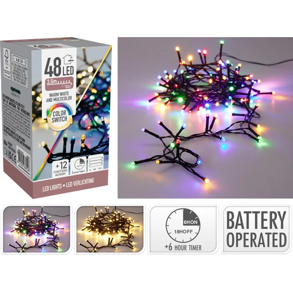 GUIRLANDE EXTERIEUR 48 LED BLANC MULTICOLORE L.3M60 PILES