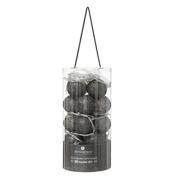 GUIRLANDE LED SECTEUR 20 BOULES NOIR D.6CM