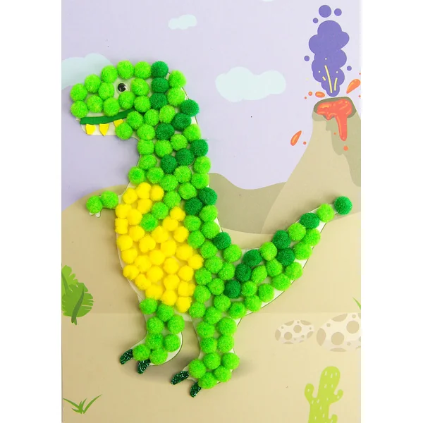 JE CREE MON TABLEAU EN POMPONS DINO 15 X 21 CM
