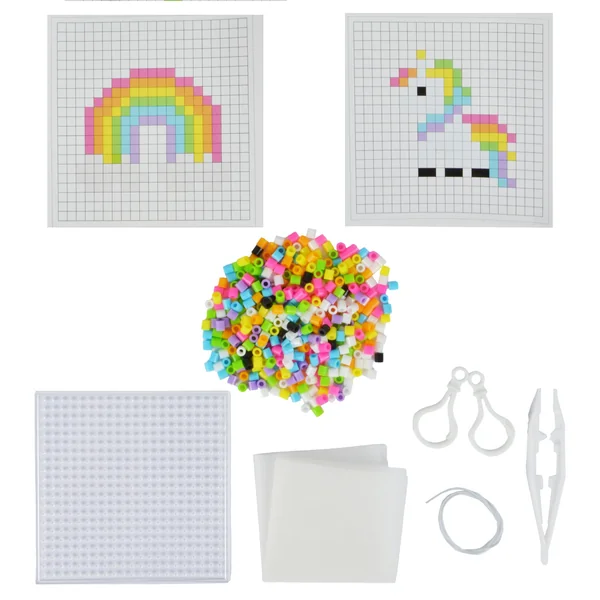 KIT PERLES A REPASSER PORTE CLES LICORNE OU ARC EN CIEL