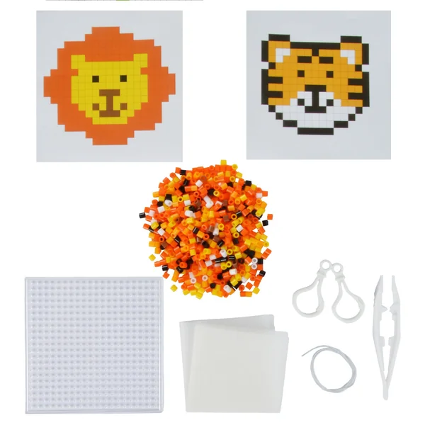 KIT PERLES A REPASSER PORTE CLES SAVANE LION OU TIGRE