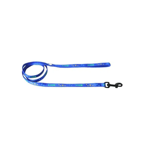 Laisse chat à motif 10 mm coloris bleu - 100 cm