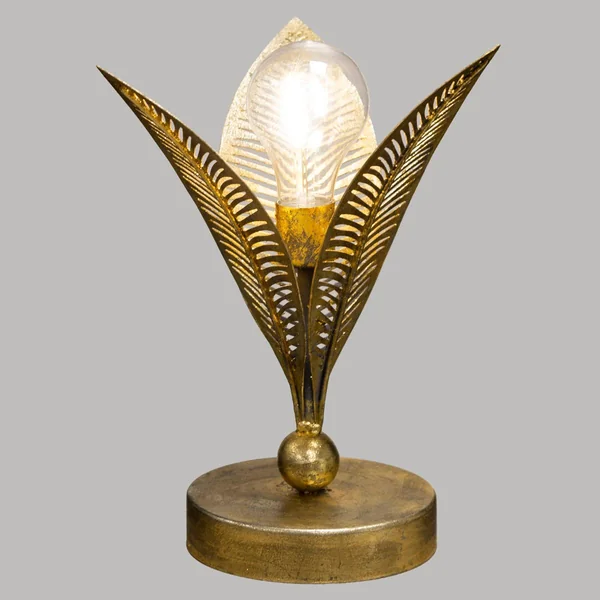 LAMPE LED FEUILLE METAL DORE H.24.5CM