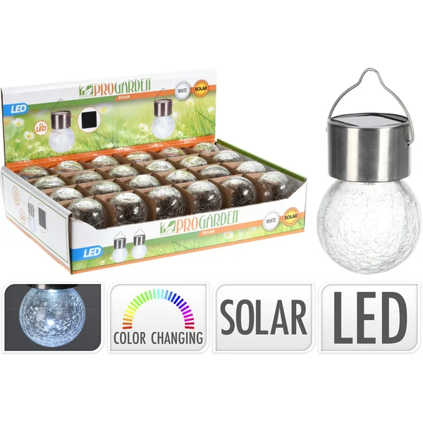 LAMPE SOLAIRE BOULE VERRE INOX LED CHANGE DE COULEUR D.6CM