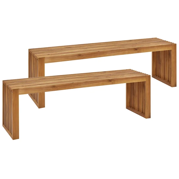 Lot de 2 bancs de jardin SULZANO 150 cm Acacia Marron