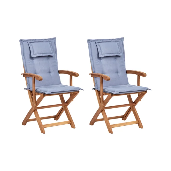Lot de 2 chaises de jardin avec coussins MAUI II Acacia Bleu