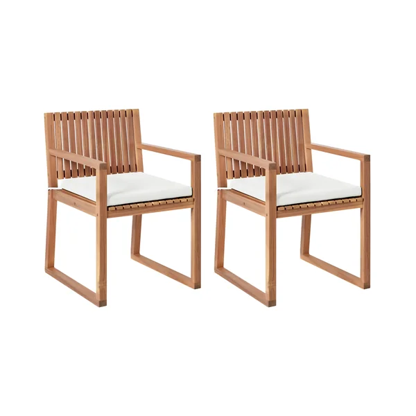 Lot de 2 chaises de jardin avec coussins SASSARI II PREMIUM Bois d'acacia certifié Blanc cassé