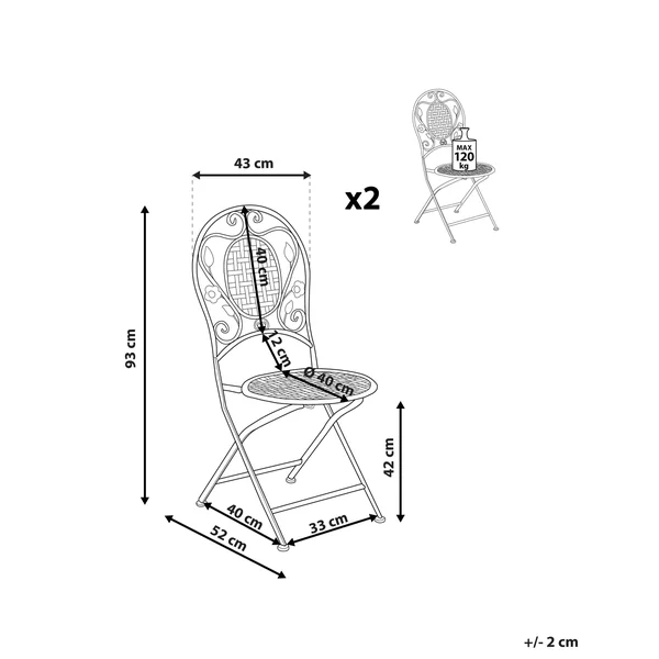 Lot de 2 chaises de jardin BIVIO Pliant Métal Blanc cassé