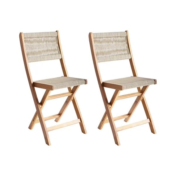 Lot de 2 chaises de jardin PROSSEDI Pliant Acacia Beige
